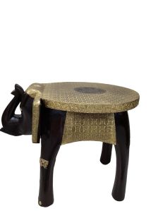 Brass Fitted Wooden Elephant Stool