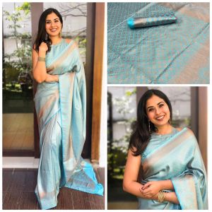 111 Sky Blue Lichi Silk Sarees