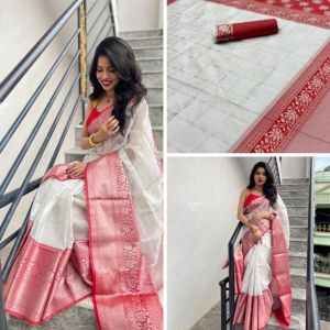 222 Pink & White Litchi Silk Sarees