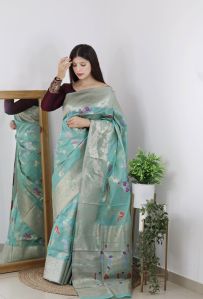 Turquoise Blue Organza Sarees