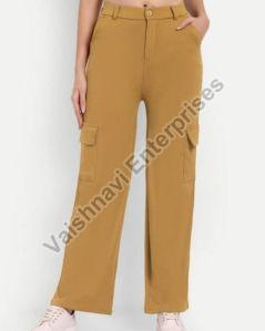 Crimp Plain Ladies Mustard Cotton Lycra Blend Trouser XL