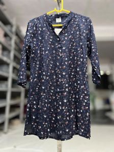 Ladies Blue Printed Short Kurti