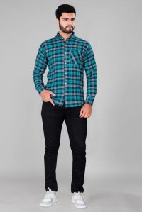 Mens Skyblue Printed Checked Cotton Shirt