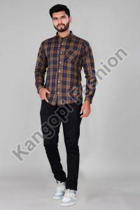 Mens Printed Checked Cotton Shirt