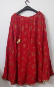 Cotton red colour full length skirt
