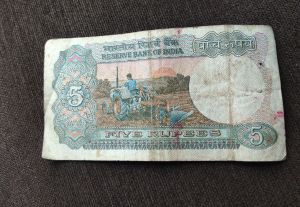 5 rupees tractor paper note
