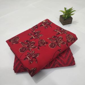 Red Flower Cotton Kantha Dress Material