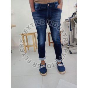 Mens Ankle Length Knitted Lycra Slim Fit Washed Jeans