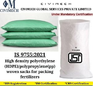 isi mark certification / BIS Registration for HDPE/PP  woven sacks for packing fertilizers