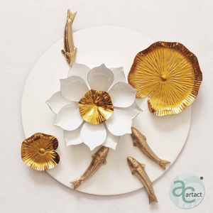 425 mm Fortune Pond With Fish And Lotus Leaf Wall Art Metal Plate