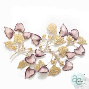 Ginkgo Vibrant Purple And Gold Leaves Branch Metal Wall Art