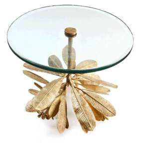Golden Leaves Base Glass Top Side Table