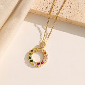 18K Gold Plated Circle Inlay Zircon Pendant Necklace
