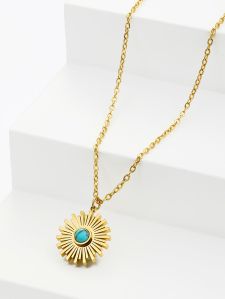 18K Gold Plated Natural Stone Pendant Necklace