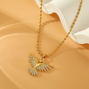 18K Gold Plated Sweet Bird Inlay Zircon Pendant Necklace