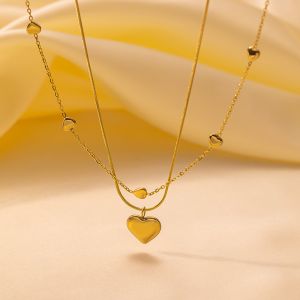 Heart Shape 18k Gold Plated Double Layer Necklaces