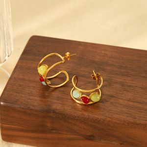 Natural Stone 18k Gold Plated Earrings