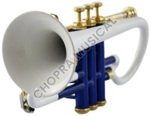 Three Valve White and Blue Trumpet Cornet