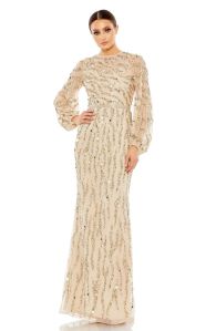 Nude Gold Sequin High Jewel Partywear Gown
