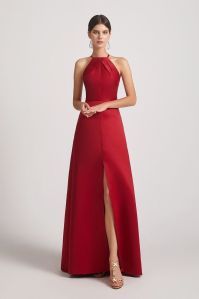 Red Satin Halter Neckline Partywear Gown