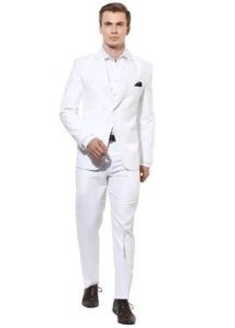 White Solid Flex Mens Two Piece Coat Pant