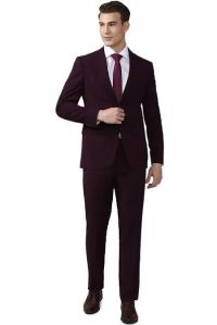  Solid Notched Mens Two Piece Coat Pant