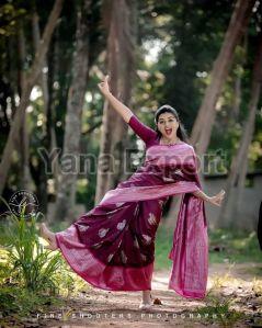 222 Pink & Purple Litchi Silk Sarees