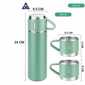Stainless Steel Vacuum Flask With 2 Cups Gift Set