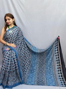modal hand block natural dyed ajrakh print saree