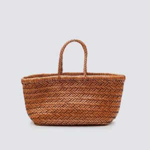 TRIPLE JUMP SMALL TAN WOVEN LEATHER BAGS