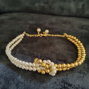 Pearl & brass ball necklace