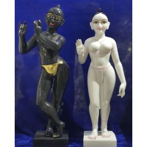 Black And White Traditional  Marble Radha Krishna Statue