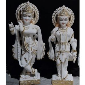 White and Golden Marble Radha Krishna Statue