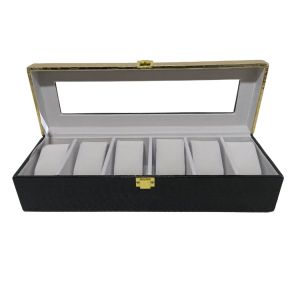 AJ303 Luxury Croco Watch Box Golden n Black 6 Slot