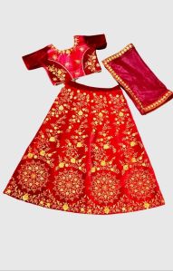 Girls Velvet Maroon Lehenga Choli