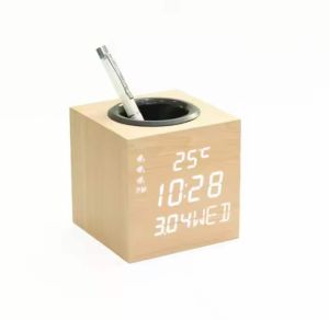 Wooden pen stand clock calendar