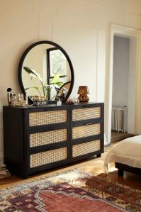 Sheesham Wood Ratta Door Chest Of Drawer For Living Room Sorage Furniture Z Black Finish
