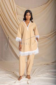 Beige Ladies Fringe Co-ord Set