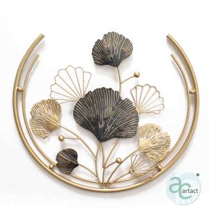 495 mm Grey Gold Moon With Ginkgo And Wired Leaves Wall Art Metal Ring