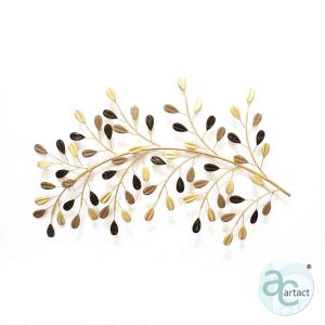 Brown And Gold Jade Style Leaves Branch Metal Wall Art
