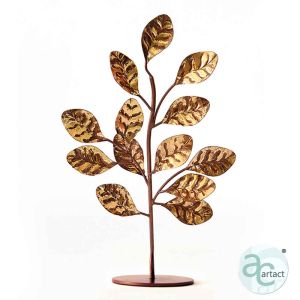 Brown And Golden Ovate Leaves Decorative Metal Tree