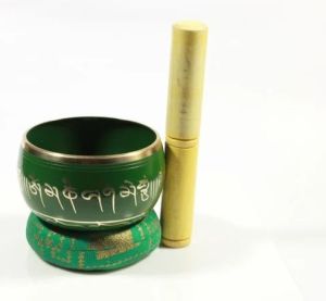 Tibetan Brass Singing Bowl Hammered with Cushion and Wooden D-6