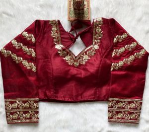 Maroon Embroidered Silk Blouse