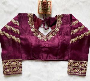 Wine Embroidered Silk Blouse