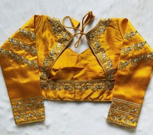 Yellow Silk Half Sleeve Embroidery Blouse