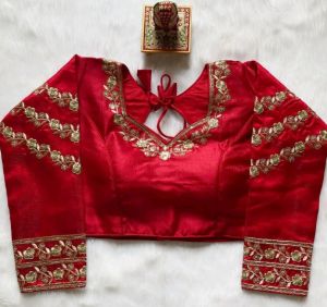 Zari Milan Silk Red Embroidery Sequence Work Blouse
