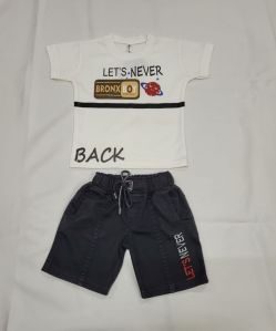 Boys Printed White T-Shirt & Shorts Set