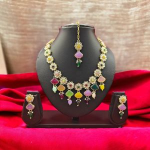 Kundan multi colour stone work necklace