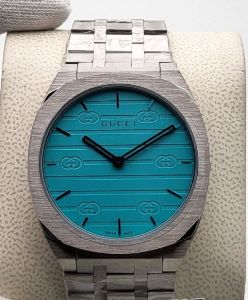 gucci 25h stainless steel blue dial black hands watch