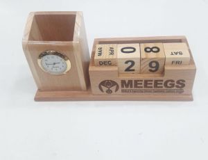 sb2015 digital brown wooden table clock pen holder